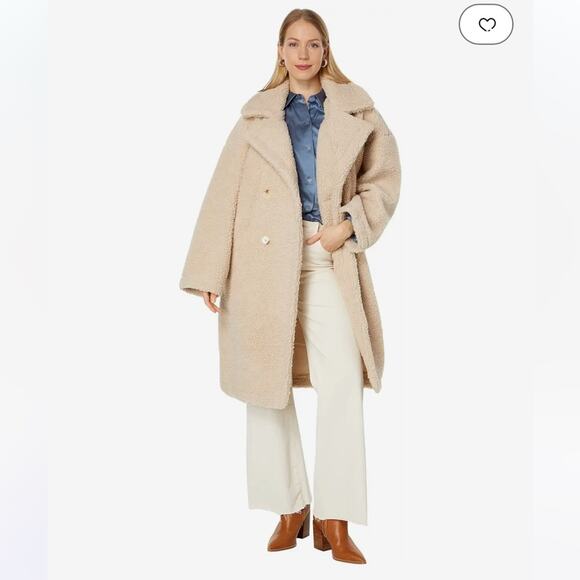 line and dot agnes cream oversized long teddy jacket trench coat Medium Large - Picture 10 of 15